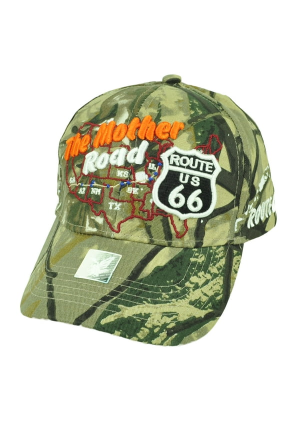 Historic Route 66 US First Highway The Mother Road Map Camouflage Camo Hat Cap