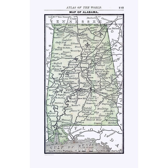 Historic State Map - Alabama - Alden 1886 - 23 x 35.75 - Vintage Wall Art
