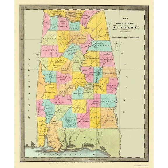 Historic State Map - Alabama - Burr 1835 - 23 x 27.69 - Vintage Wall Art