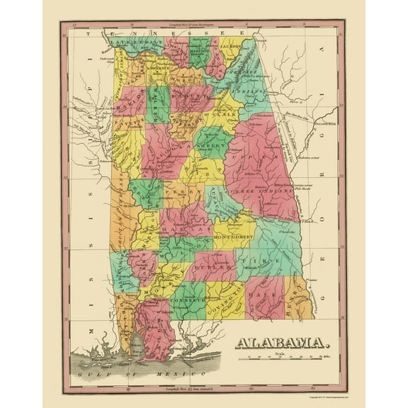 Historic State Map - Alabama - Finley 1831 - 23 x 29.03 - Vintage Wall Art