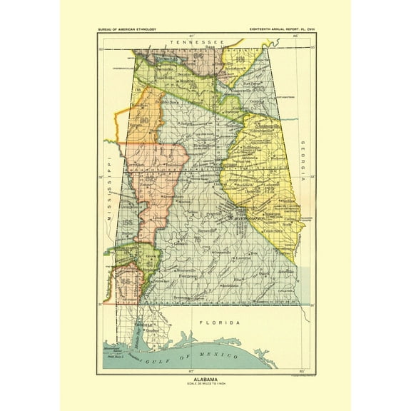 Historic State Map - Alabama - Hoen 1896 - Vintage Wall Art
