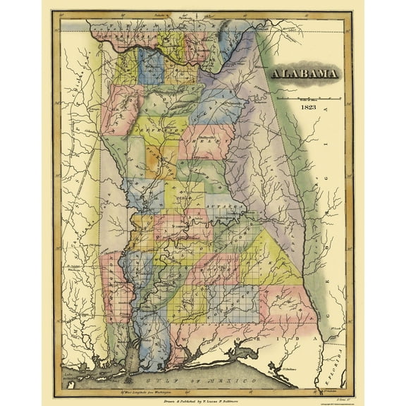 Historic State Map - Alabama - Lucas 1823 - 23 x 28.94 - Vintage Wall Art