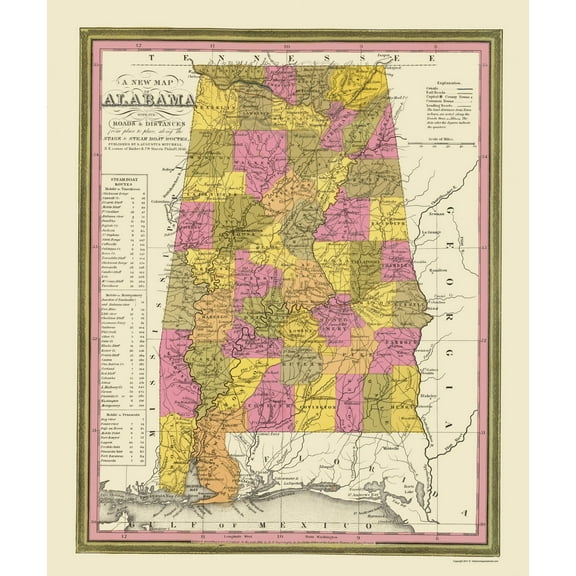 Historic State Map - Alabama - Mitchell 1846 - 23 x 27.49 - Vintage Wall Art
