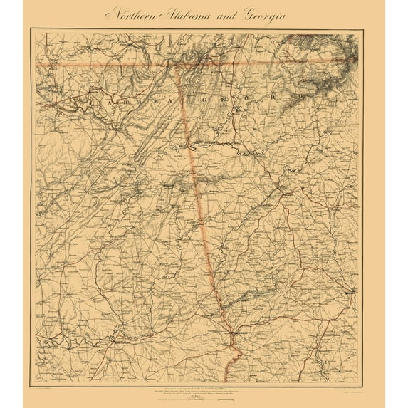 Historic State Map - Alabama Northern Georgia - Krebs 1864 - 23 x 25.87 - Vintage Wall Art