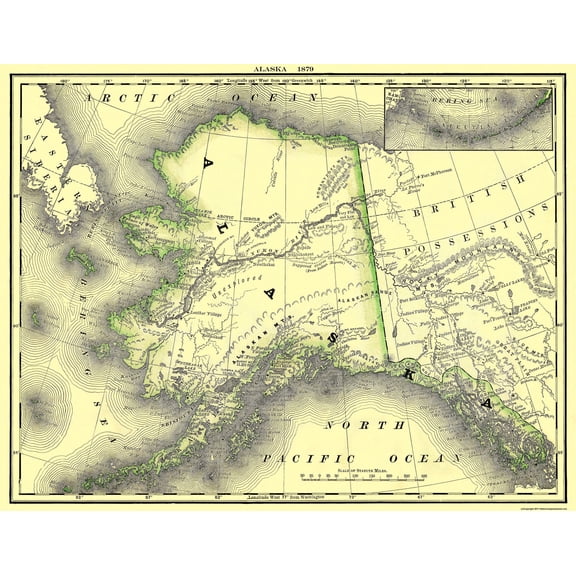 Historic State Map - Alaska - Dept of Interior 1879 - Vintage Wall Art