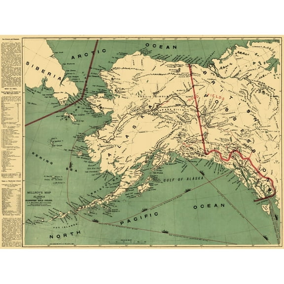 Historic State Map - Alaska - Millroy 1897 - 30.52 x 23 - Vintage Wall Art