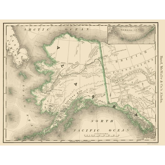 Historic State Map - Alaska - Rand McNally 1879 - Vintage Wall Art