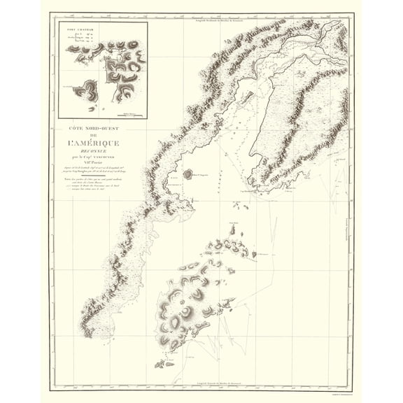 Historic State Map - Alaska Southern Part - Depot de la Marine 1828 - Vintage Wall Art