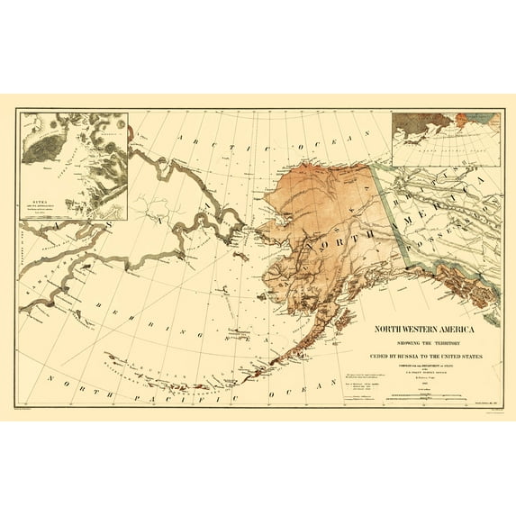 Historic State Map - Alaska - USSC 1867 - Vintage Wall Art