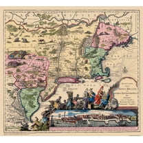 Historic State Map - America Septentrionali Novi Belgii - Seutter 1730 - 25 x 23 - Vintage Wall Art