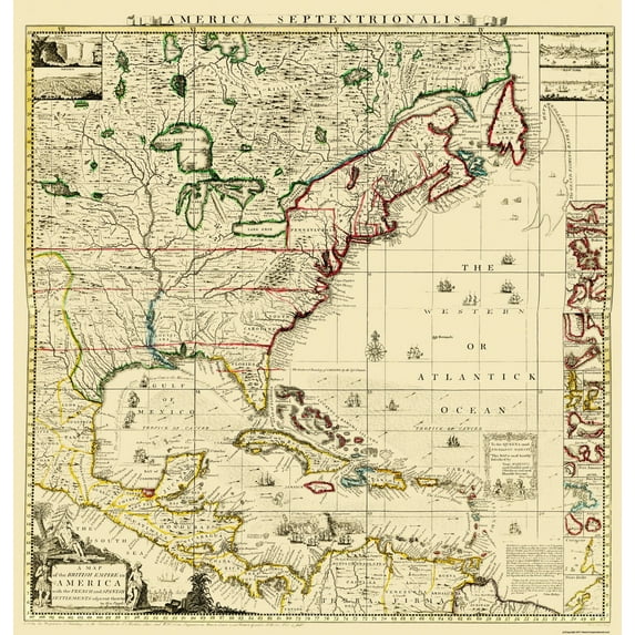 Historic State Map - Amerique Septentrionale - Popple 1733 - 23 x 24 - Vintage Wall Art