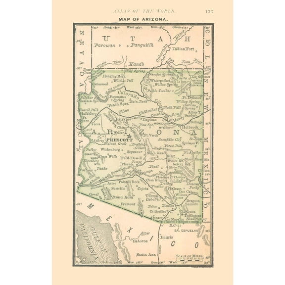 Historic State Map - Arizona - Alden 1886 - Vintage Wall Art