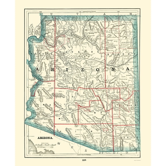 Historic State Map - Arizona - Rathbun 1893 - Vintage Wall Art