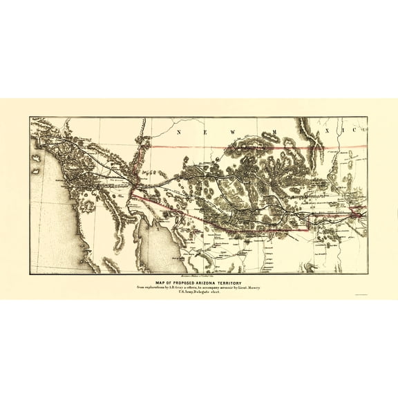 Historic State Map - Arizona Territory - Wallace 1857 - Vintage Wall Art