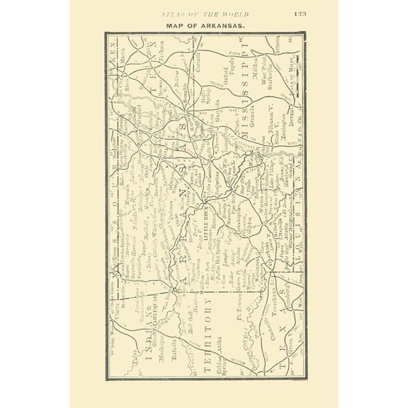 Historic State Map - Arkansas - Alden 1886 - Vintage Wall Art