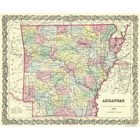 Historic State Map - Arkansas - Colton 1855 - Vintage Wall Art