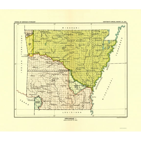 Historic State Map - Arkansas Indian Land Cession - Hoen 1896 - 23 x 26.51 - Vintage Wall Art