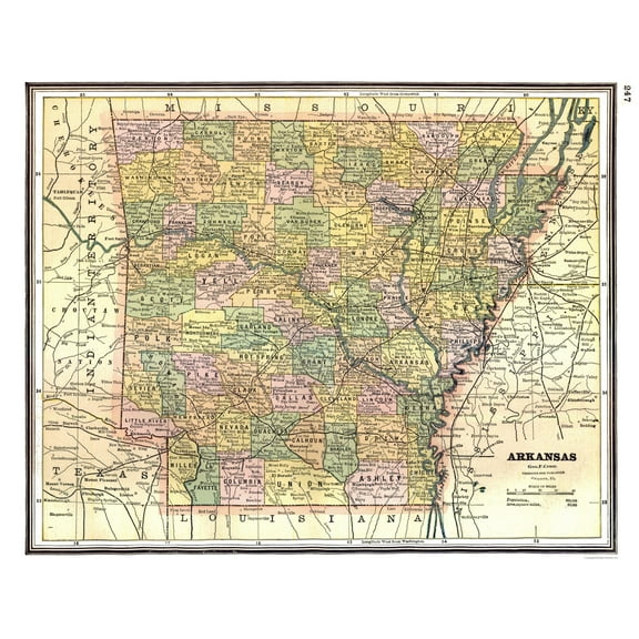 Historic State Map - Arkansas - Johnson 1888 - 28.13 x 23 - Vintage Wall Art
