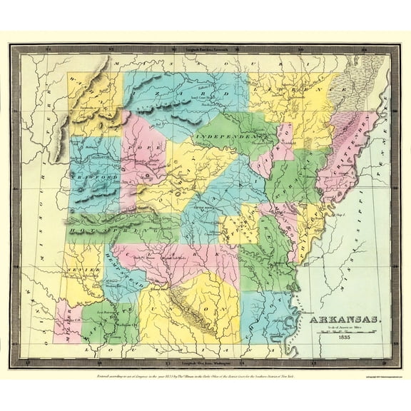 Historic State Map - Arkansas Territory - Burr 1835 - Vintage Wall Art