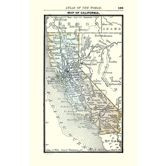 Historic State Map - California - Alden 1886 - 23 x 35.58 - Vintage Wall Art