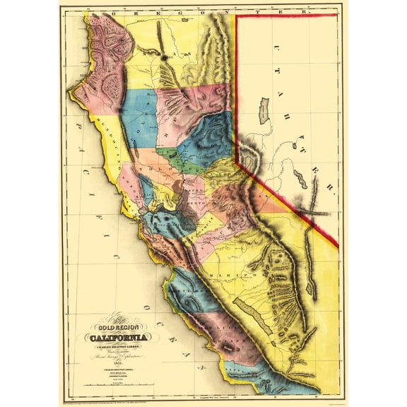 Historic State Map - California Gold Region - Sherman 1851 - 23 x 32.27 - Vintage Wall Art