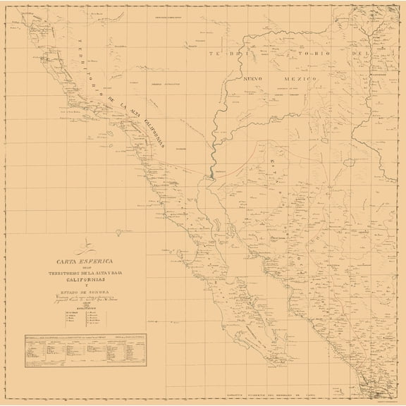 Historic State Map - California New Mexico - Narvaes 1823 - Vintage Wall Art