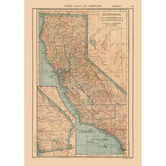 Historic State Map - California - Reynold 1921 - 23 x 32.51 - Vintage Wall Art