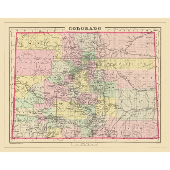 Historic State Map - Colorado - Bradley 1887 - Vintage Wall Art