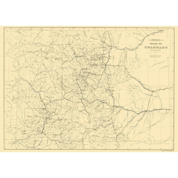 Historic State Map - Colorado Drainage - Hayden 1881 - Vintage Wall Art