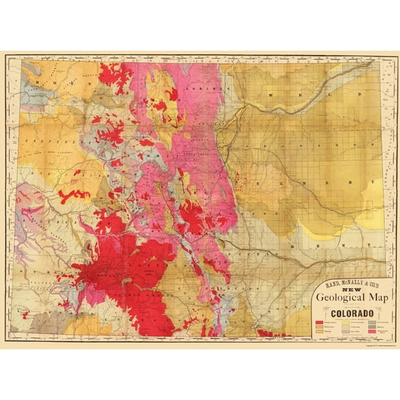 Historic State Map - Colorado Geology - Rand McNally 1879 - 23 x 30.75 - Vintage Wall Art
