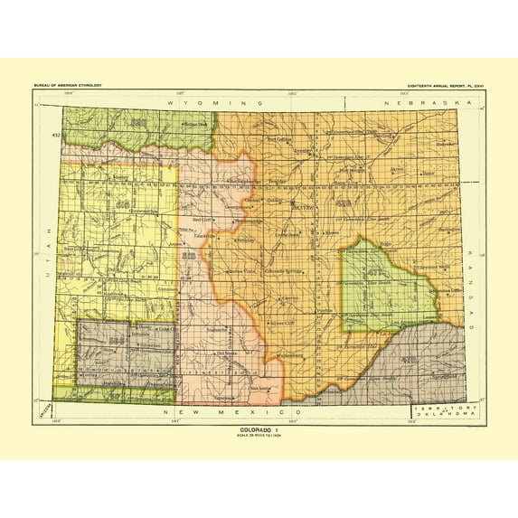 Historic State Map - Colorado - Hoen 1896 - Vintage Wall Art