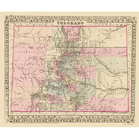 Historic State Map - Colorado - Mitchell 1879 - Vintage Wall Art