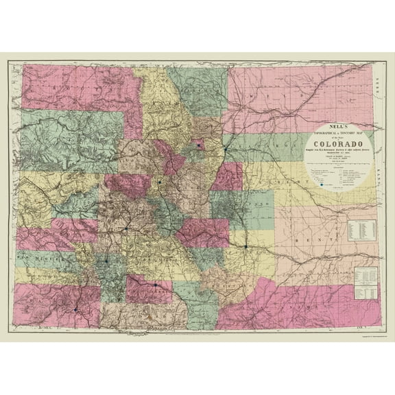 Historic State Map - Colorado - Nell 1884 - Vintage Wall Art