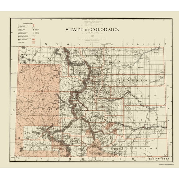 Historic State Map - Colorado - Williamson 1879 - Vintage Wall Art