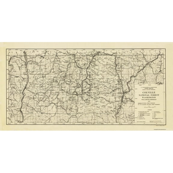 Historic State Map - Colville National Forest Washington - Meridan 1918 - 44.88 x 23 - Vintage Wall Art