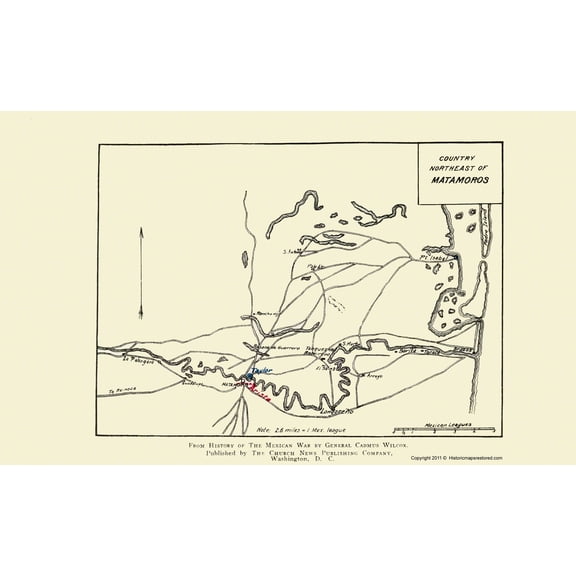 Historic State Map - Country Northeast of Matamoros Texas- Church News 1892 - 23 x 37.34 - Vintage Wall Art