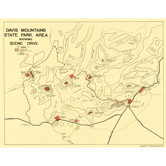 Historic State Map - Davis Mountains State Park Texas - Swartz 1935 - Vintage Wall Art