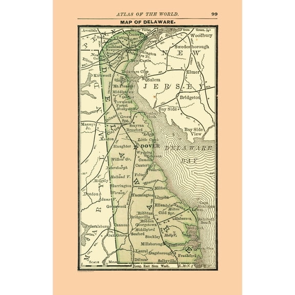 Historic State Map - Delaware - Alden 1886 - Vintage Wall Art