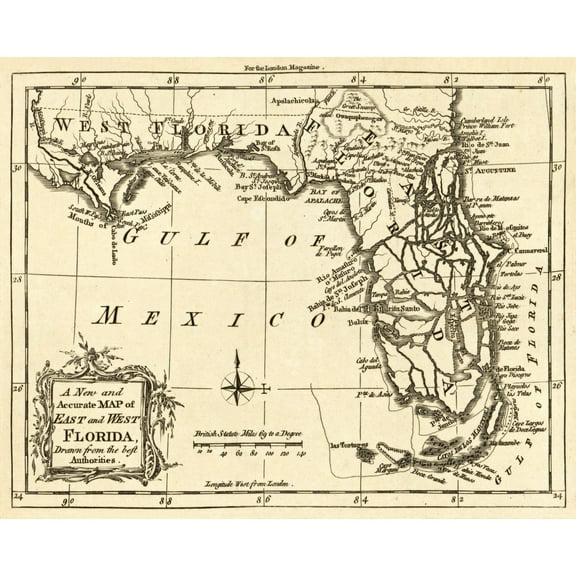 Historic State Map - Florida - 1765 - 28.68 x 23 - Vintage Wall Art
