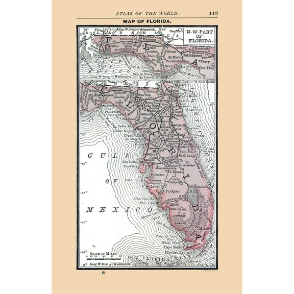 Historic State Map - Florida - Alden 1886 - 23 x 35.49 - Vintage Wall Art