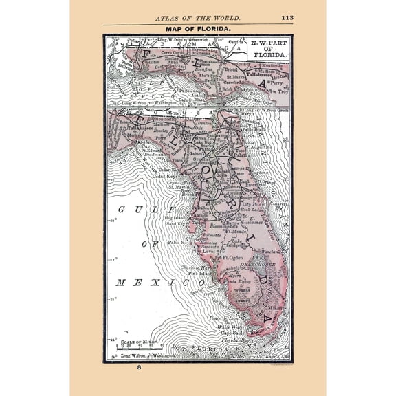 Historic State Map - Florida - Alden 1886 - Vintage Wall Art