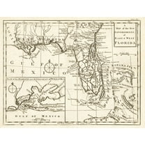 Historic State Map - Florida - Gibson 1763 - 30.08 x 23 - Vintage Wall Art