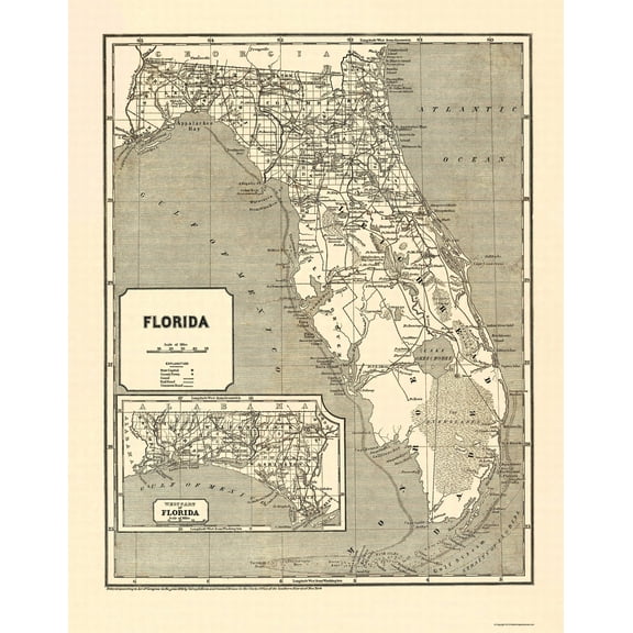 Historic State Map - Florida - Morse 1842 - Vintage Wall Art