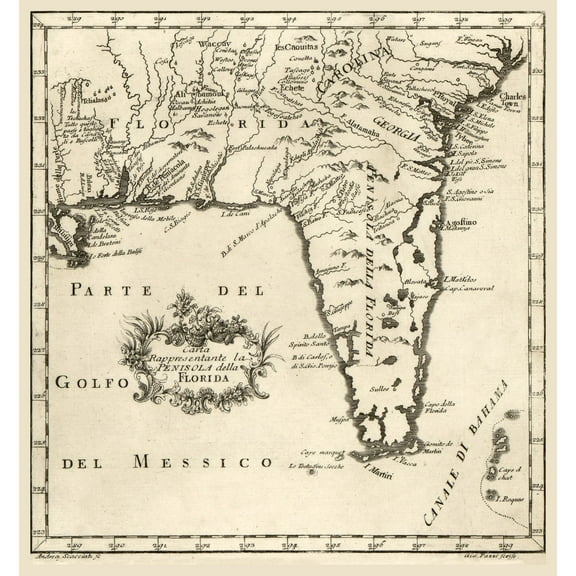 Historic State Map - Florida - Scacciati 1763 - 23 x 24.62 - Vintage Wall Art
