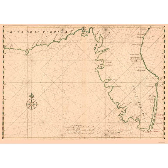 Historic State Map - Florida State Coastline - Vinckeboons 1639 - Vintage Wall Art