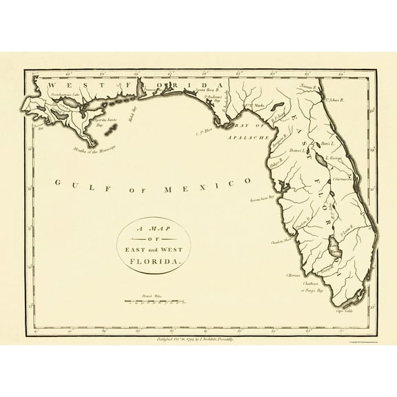 Historic State Map - Florida - Stockdale 1794 - 23 x 31.10 - Vintage Wall Art