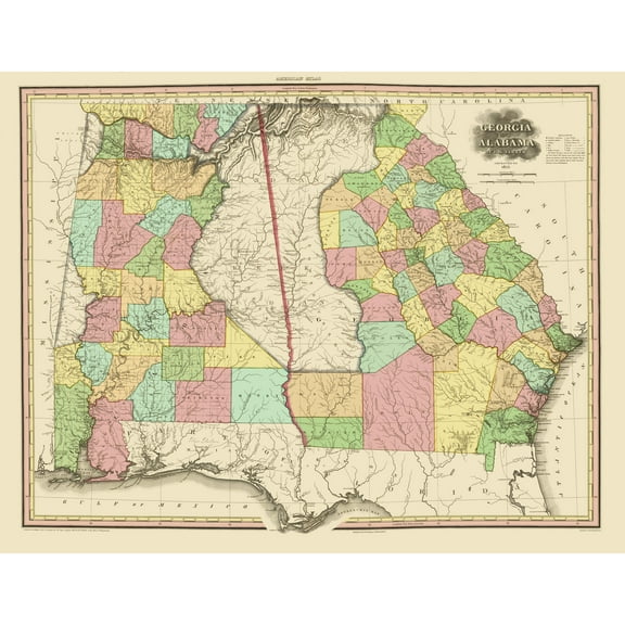 Historic State Map - Georgia Alabama - Tanner 1825 - 23 x 29.80 - Vintage Wall Art