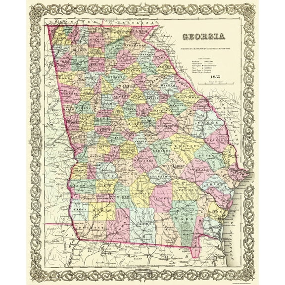 Historic State Map - Georgia - Colton 1855 - 23 x 28.19 - Vintage Wall Art