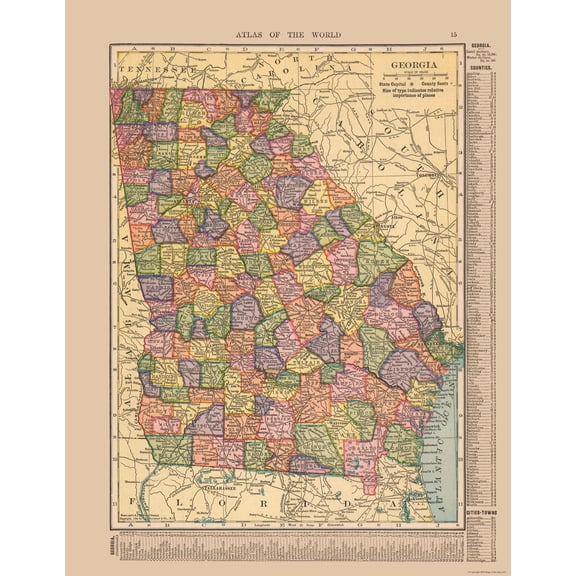 Historic State Map - Georgia - Hammond 1910 - Vintage Wall Art