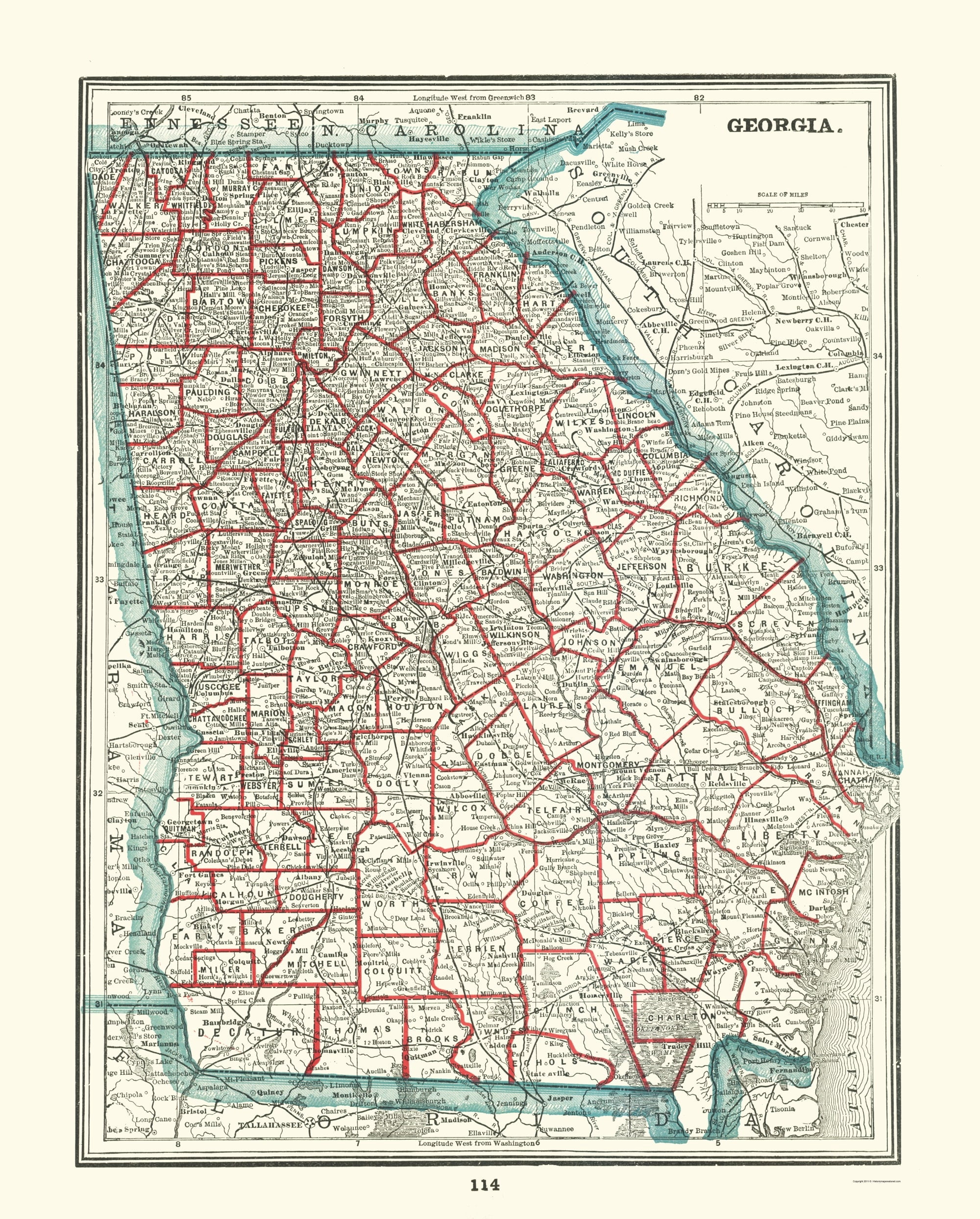 Historic State Map - Georgia - Rathbun 1893 - Vintage Wall Art ...